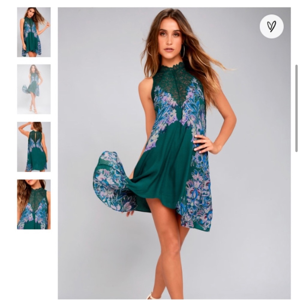 Free People Teal Green Lace Slip Dress - XS